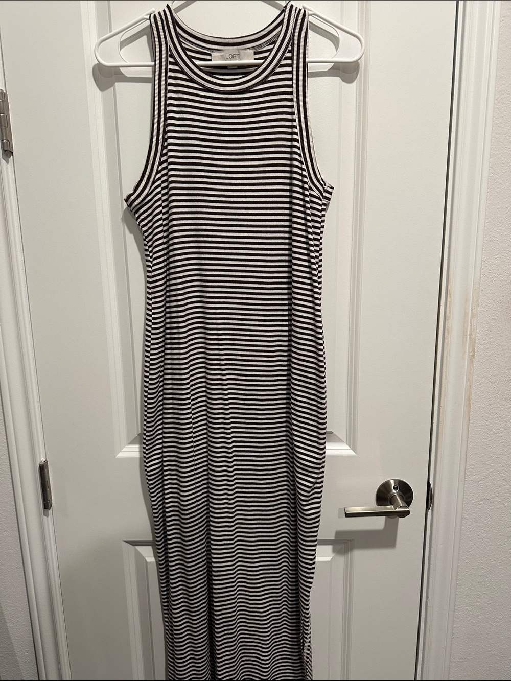 LOFT Brown and White Striped Tank Maxi Dress